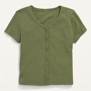 Rib-Knit Short-Sleeve Button-Front Top for Girls